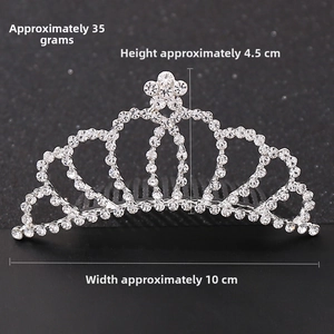 Detailed macro shot of sparkling rhinestone crown hair comb with 10cm width measurement