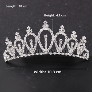 Detailed view of silver crown hair comb with dimensions 10.3cm width and 4.1cm height