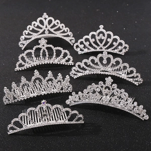 Set of seven silver rhinestone crown hair combs for girls and bridal hair accessories