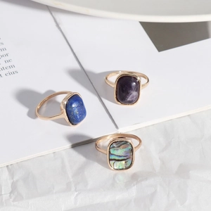 Natural Stone Abalone Shell Ring Gold Plated Rectangular Oval Gemstone Retro Minimalist Jewelry For Women