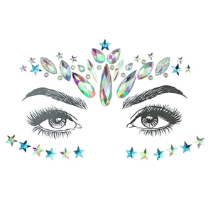 Iridescent facial gemstone stickers with teardrop and star shapes for forehead and eyes