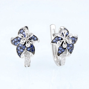 Flower Leverback Earrings Copper Blue White Zircon Inlay French Chic Aesthetic Jewelry For Women
