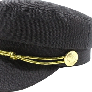 Classic black nautical captain hat with gold braided rope and eagle crest metal buttons