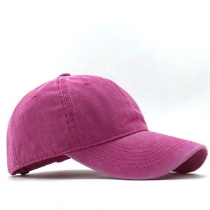 Rose red washed cotton baseball cap with vintage distressed finish and side profile view