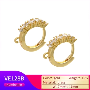 Goldene Messing-Creolen mit Zirkon-Besatz und DIY-Anhängerschlaufe, 17mm Größe