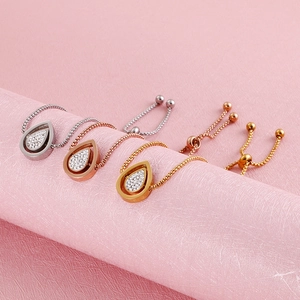 Minimalist stainless steel water drop bracelets with white zircon in silver, rose gold, and gold