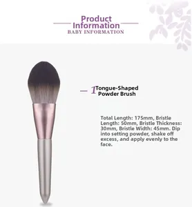 Detailed size specifications for the tongue-shaped powder makeup brush with dimensions