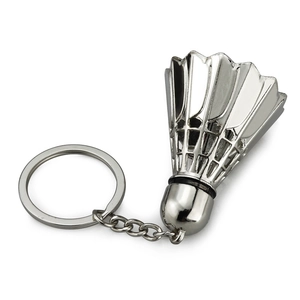 Silver metal badminton shuttlecock keychain with creative sports club design