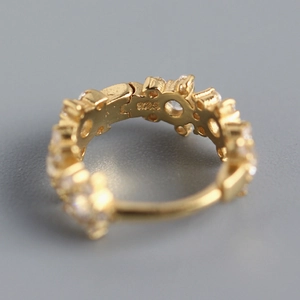 Luxurious S925 sterling silver gold hoop earring with star-shaped crystals and 925 stamp