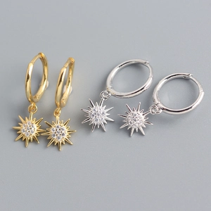 Starburst Sun Huggie Hoop Earrings With 925 Sterling Silver Earring Post Zircon Inlaid Dainty Jewelry For Women