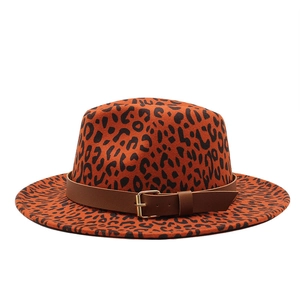 Classic leopard print wide brim cowboy hat with brown leather belt and gold buckle