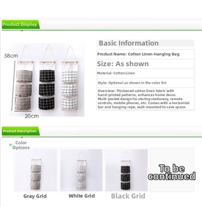 Detailed view showing dimensions 58x20cm for the cotton linen 3-pocket hanging organizer