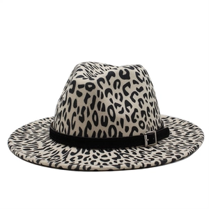 Fedora Hut Leopard Print Breite Krempe Gürtelschnalle Britischer Retro Stil Baumwolle Polyester Unisex