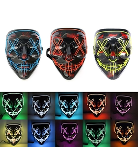 Detail van LED Halloween masker met gestikte ogen en tien verschillende lichtgevende kleuren