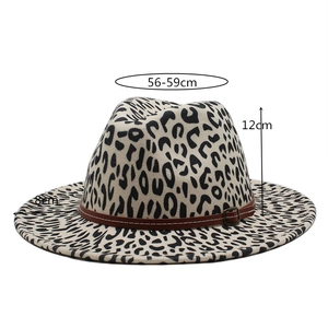 Detail showing dimensions of leopard print wool fedora hat with 8cm wide flat brim