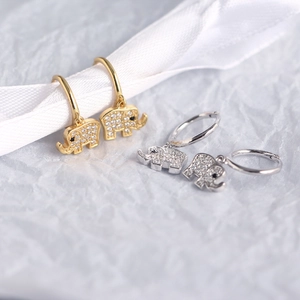 Boucles d'oreilles éléphant luxueuses en argent 925 avec pavé de cristaux brillants