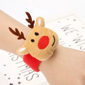 Christmas plush reindeer slap bracelet for kids festive holiday wrist decoration accessory