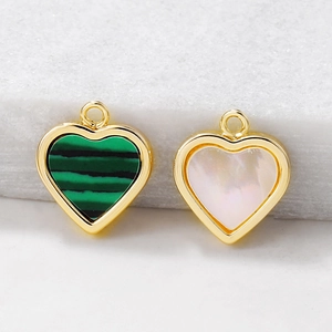 Heart Shape Pendant DIY Jewelry Making Charms Gold Plated Copper With Malachite Mother Of Artificial Pearl Inlay For Necklace