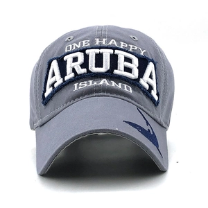 Casquette de baseball en coton gris avec broderie One Happy Aruba Island et motif bleu
