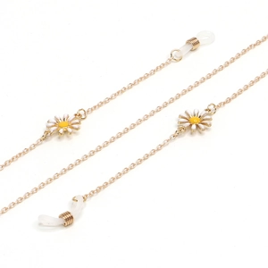 Golden anti-slip eyewear chain with white daisy pendants and silicone loops