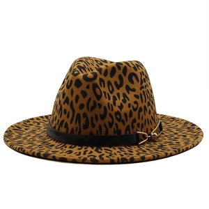 Cappello Fedora Con Stampa Leopardata Feltro Di Lana Tesa Larga Cappello Jazz Con Cinturino In Pelle E Fibbia Dorata
