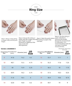 Moissanite ring size chart with measurement guide and international size conversion table