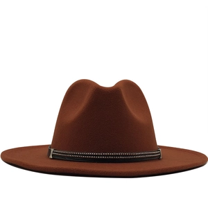 Classic dark brown wide brim wool fedora hat with black studded leather band