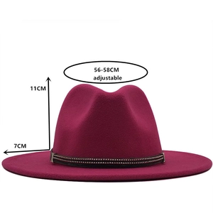 Classic burgundy wool fedora hat with adjustable band, 7cm wide brim and metal detail