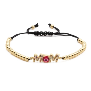 Adjustable MOM beaded bracelet with gold beads and colorful micro-paved zircons for gift
