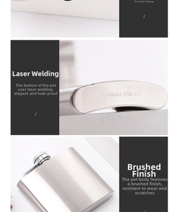 Detail view of 4oz stainless steel hip flask with brushed finish and laser welding