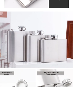 Detailed view of leak-proof 304 stainless steel hip flask with ABS plastic connector and gasket