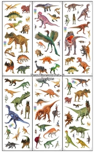 Detailed set of six sheets featuring realistic dinosaur stickers for kids and rewards