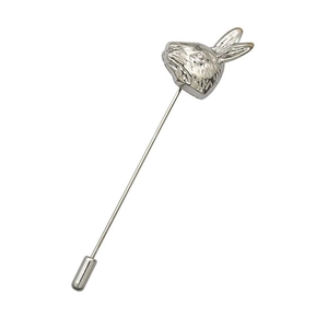 Silver lucky rabbit long needle brooch pin in polished metal for suit accessories