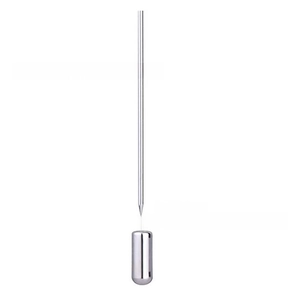 Detailed view of silver metal lapel pin long needles with cylindrical tube covers for DIY