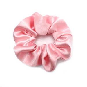 Pink satin silk scrunchie with glossy finish for hair accessories styling