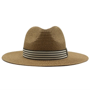 Woven Paper Straw Fedora Hat With Striped Band Breathable Summer Sun Protection Beach Jazz Style For Men Women