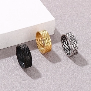 Stainless Steel Band Ring Quilted Pattern Mesh Texture Chic Retro Fashion Jewelry Accessory For Women And Men