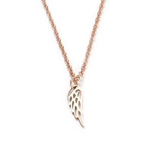 Polished rose gold titanium steel sweater necklace featuring a hollow angel wing pendant