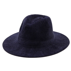 Classic dark blue chenille jazz hat with wide brim and vintage textured knit design