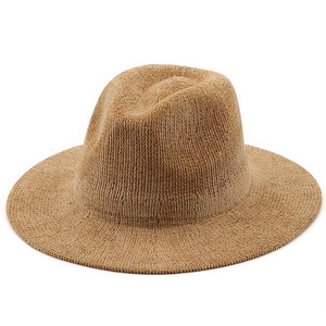 Classic dark khaki chenille jazz fedora hat with wide brim and knitted texture for adults