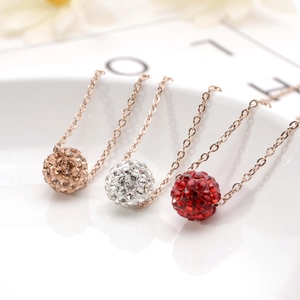 Pendant Necklace Full Rhinestone Ball Shamballa Style Stainless Steel Fashion Jewelry For Women Elegant