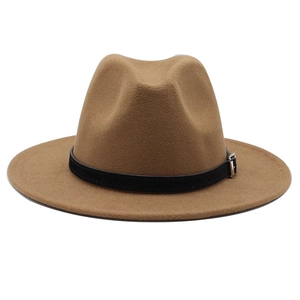 Classic brown wool felt fedora hat featuring a stylish black leather belt buckle band