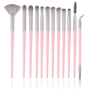 Kit de 12 pinceaux de maquillage rose professionnel avec poils synthétiques gris