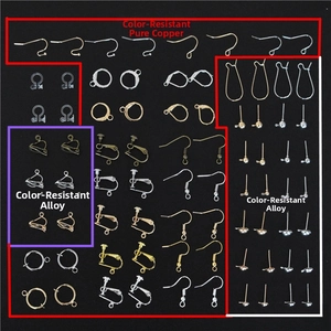 Various DIY earring hooks and connectors in copper and alloy with multiple metallic finishes