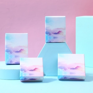 Pastel gradient jewelry gift boxes with dreamy cloud landscapes in square and rectangle shapes