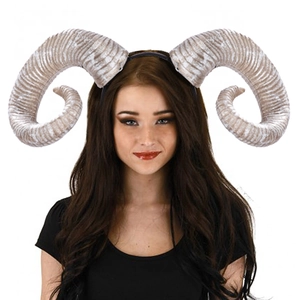Detail of realistic white ram horns headband for Halloween and cosplay costumes