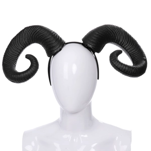 Macro shot of black ram horn headband with realistic spiral texture for cosplay