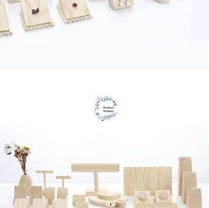 Close-up of solid wood jewelry display stands set with natural grain and minimalist design