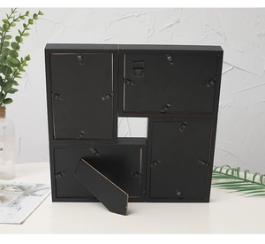 Detail of 4-opening black frame back with swivel clips, hooks, and folding kickstand