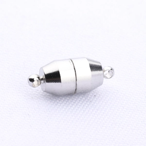 Macro detail of silver plated magnetic clasp for DIY jewelry necklace making